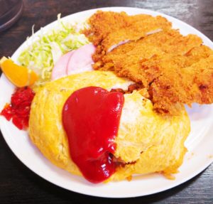 京都グルメレポート295再訪「みやこ食堂」オムライス（チキンカツ付き）
